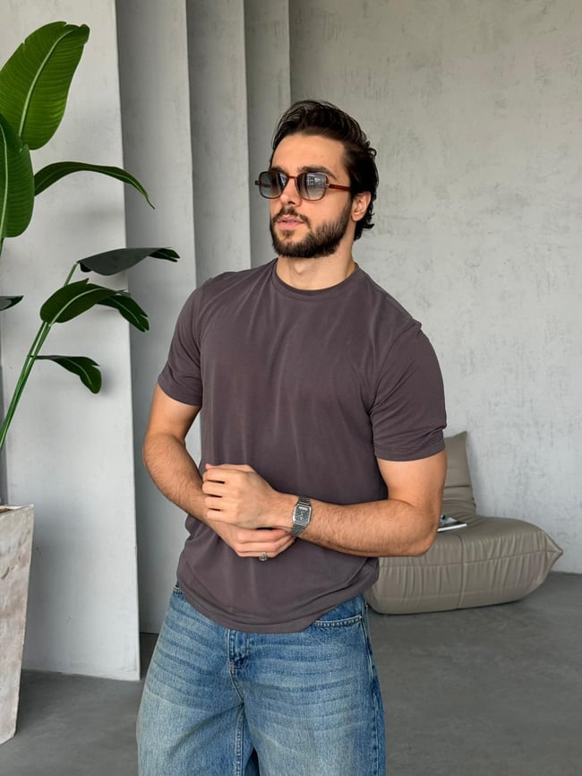 Regular Kalıp Yıkamalı Modal T-Shirt Y - Kahverengi