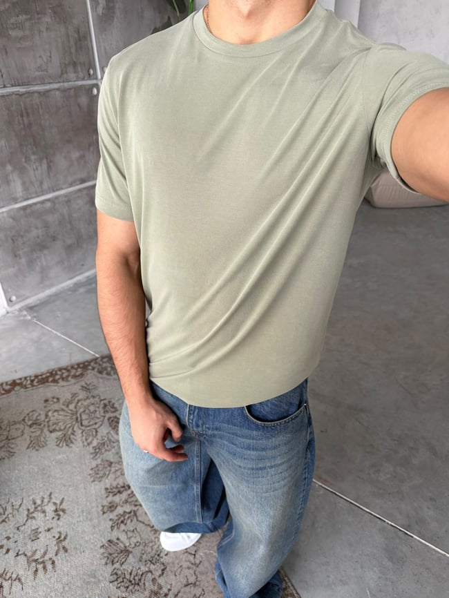 Regular Kalıp Yıkamalı Modal T-Shirt Y - Yeşil