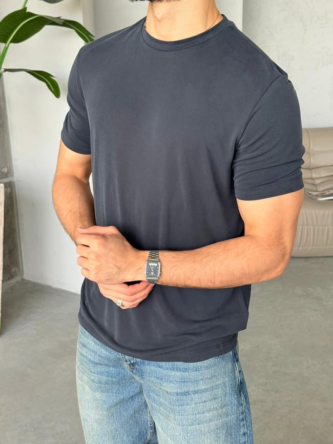 Regular Kalıp Yıkamalı Modal T-Shirt Y - Siyah