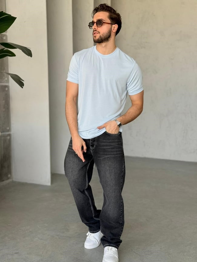 Regular Kalıp Yıkamalı Modal T-Shirt Y - Bebe Mavi