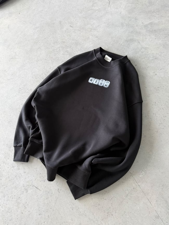 Rıch Baskılı Oversize 3 İplik Kapüşonlu Sweat Siyah