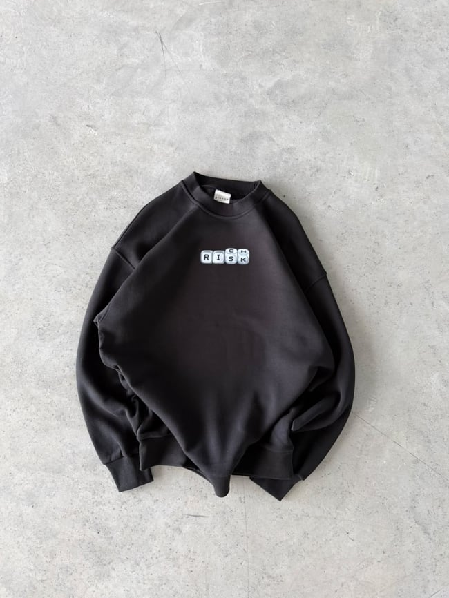 Rıch Baskılı Oversize 3 İplik Kapüşonlu Sweat Siyah