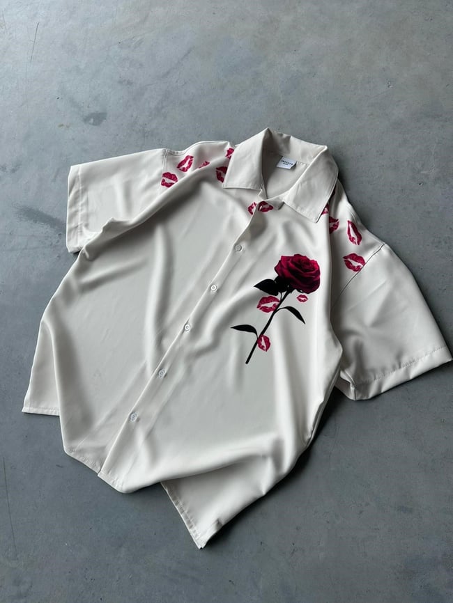 ROSE Desenli Dubble Hürrem Kumaş Oversize Gömlek T