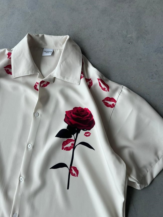 ROSE Desenli Dubble Hürrem Kumaş Oversize Gömlek T