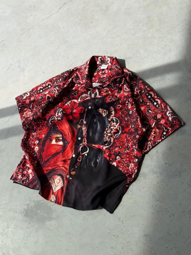 ROYAL  Desenli Dubble Hürrem Kumaş Oversize Gömlek T