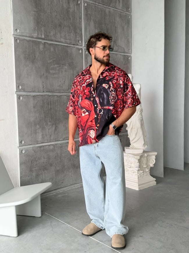 ROYAL  Desenli Dubble Hürrem Kumaş Oversize Gömlek T