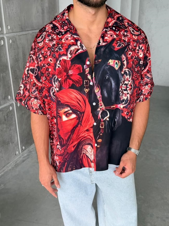 ROYAL  Desenli Dubble Hürrem Kumaş Oversize Gömlek T