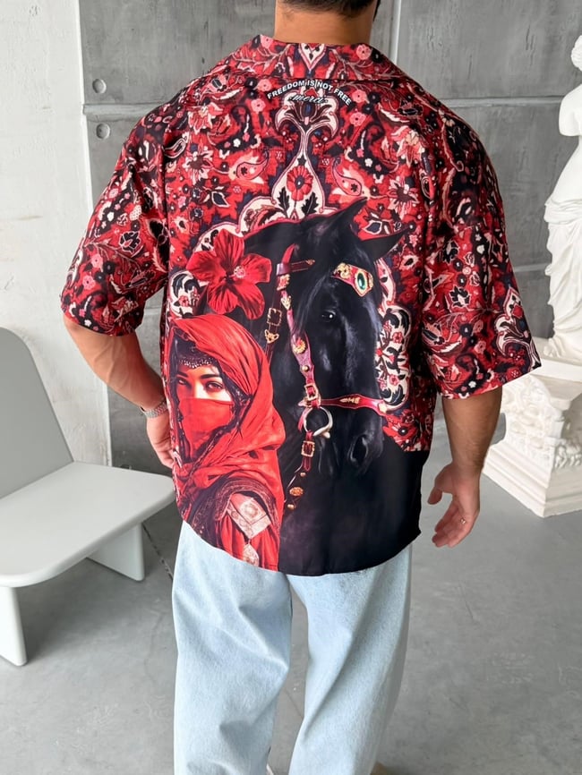 ROYAL  Desenli Dubble Hürrem Kumaş Oversize Gömlek T