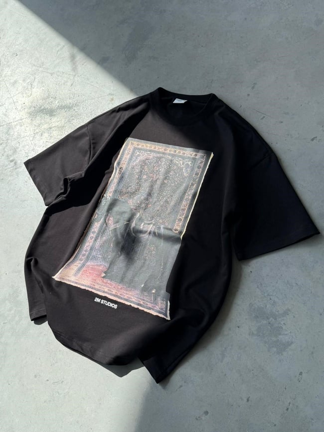Royal Persian Horse Baskılı Overıze T-Shirt T - Siyah