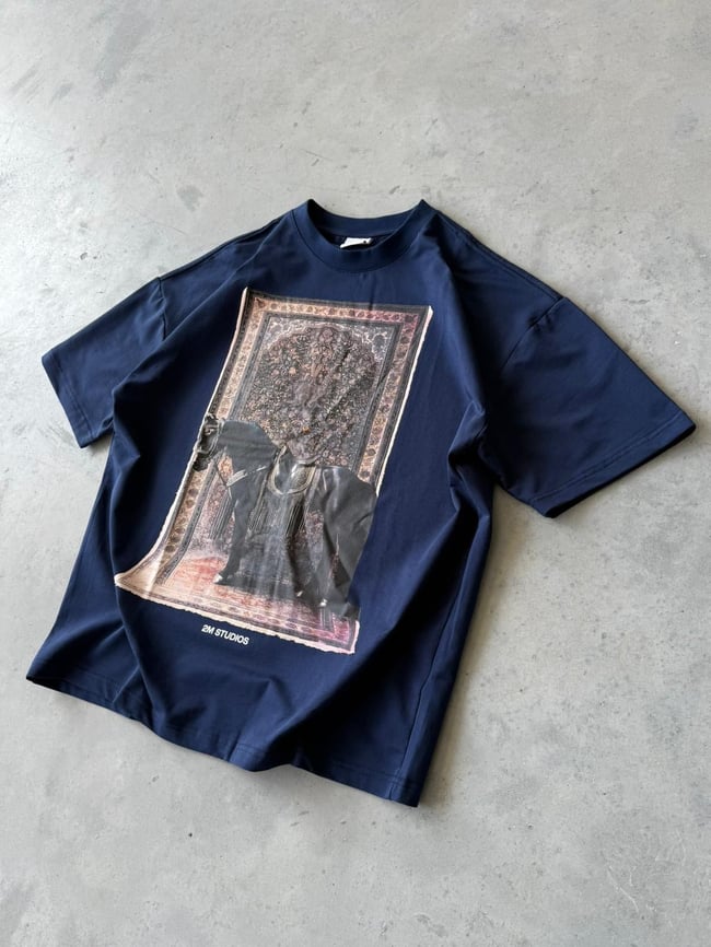 Royal Persian Horse Baskılı Overıze T-Shirt T - Lacivert