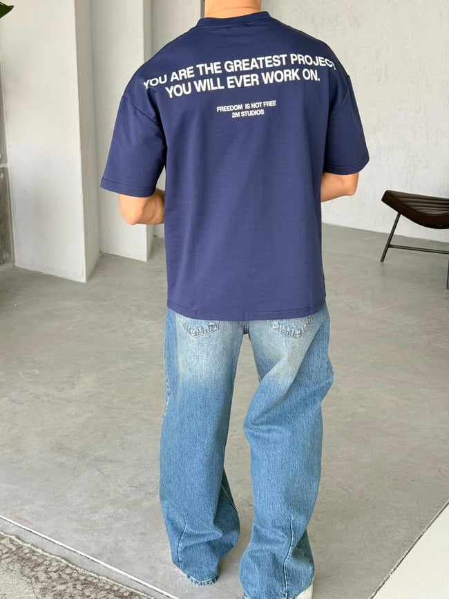 Royal Persian Horse Baskılı Overıze T-Shirt T - Lacivert