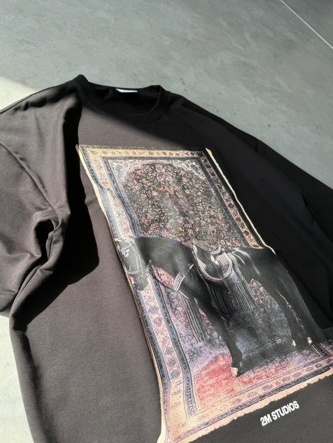 Royal Persian Horse Baskılı Overıze T-Shirt T - Siyah