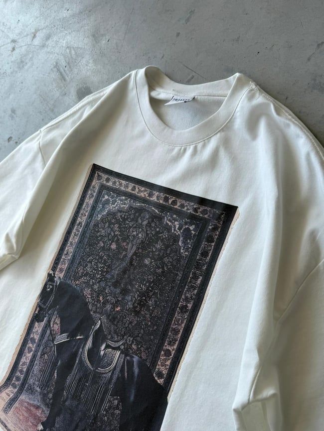 Royal Persian Horse Baskılı Overıze T-Shirt T - Beyaz