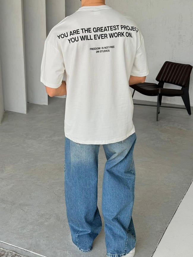 Royal Persian Horse Baskılı Overıze T-Shirt T - Beyaz
