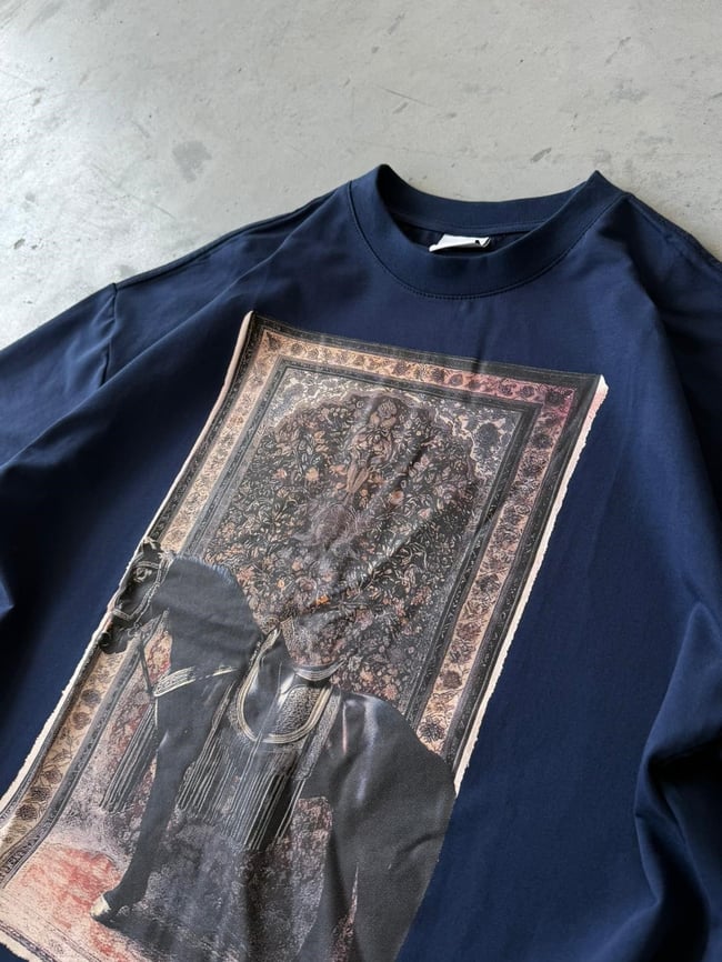 Royal Persian Horse Baskılı Overıze T-Shirt T - Lacivert