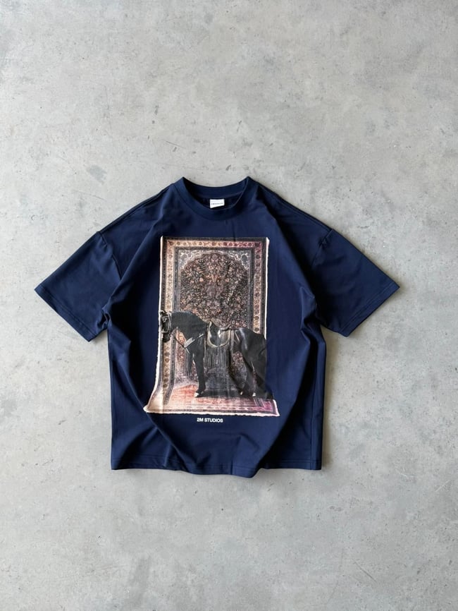 Royal Persian Horse Baskılı Overıze T-Shirt T - Lacivert