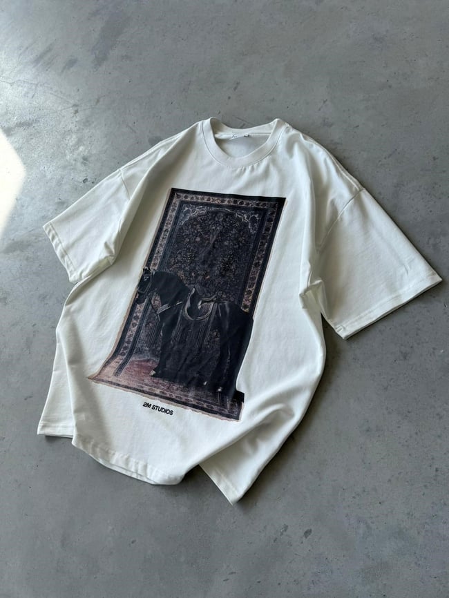 Royal Persian Horse Baskılı Overıze T-Shirt T - Beyaz