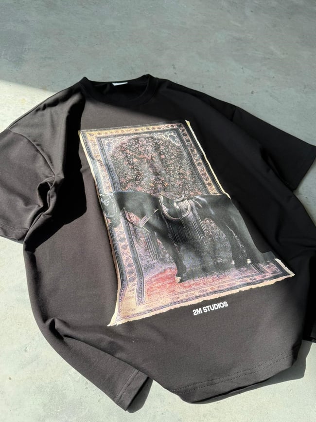 Royal Persian Horse Baskılı Overıze T-Shirt T - Siyah