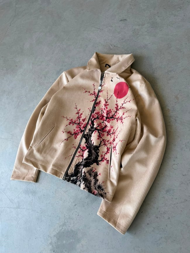 SAKURA DESEN Premıum Baskılı Tasarım Fermuarlı Ceket