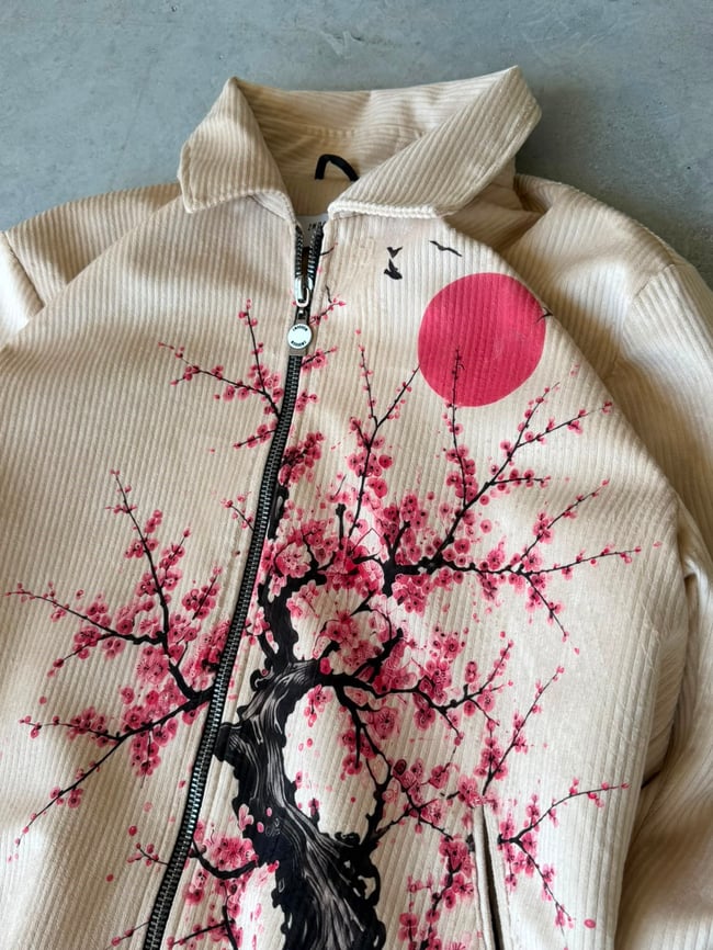 SAKURA DESEN Premıum Baskılı Tasarım Fermuarlı Ceket