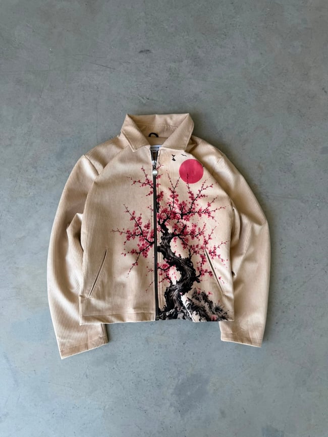SAKURA DESEN Premıum Baskılı Tasarım Fermuarlı Ceket