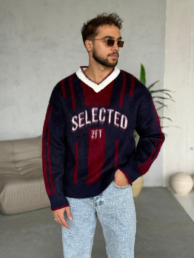 SELECTED TRİKO KAZAK BORDO LACİVERT