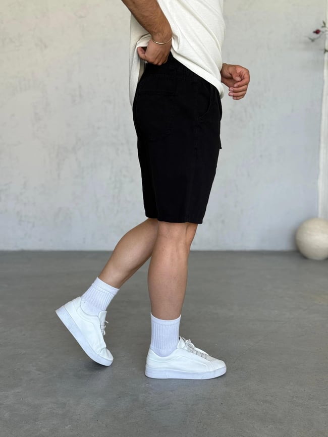 SH203 Gabardin Kumaş Şort Siyah