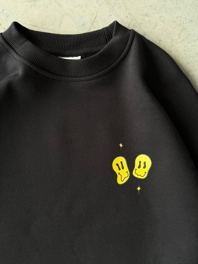 Shit Baskılı Oversize 3 İplik Bisiklet Yaka Sweat Siyah