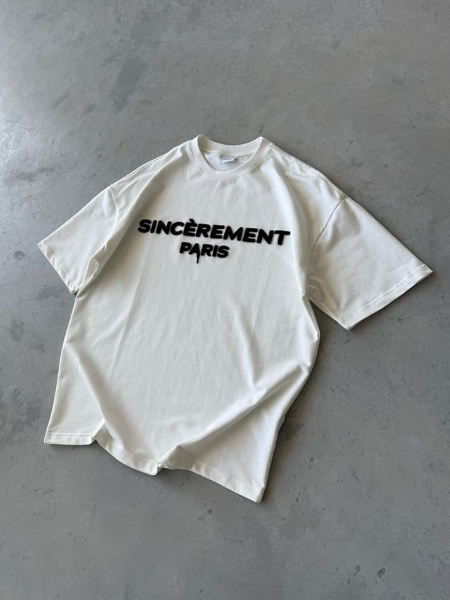 SINCEREMENT PARIS Flock Baskılı Oversize T-Shirt - Beyaz