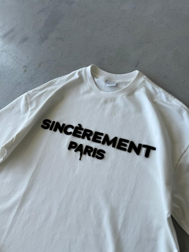 SINCEREMENT PARIS Flock Baskılı Oversize T-Shirt - Beyaz