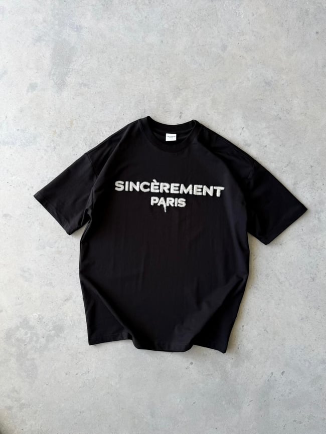 SINCEREMENT PARIS Flock Baskılı Oversize T-Shirt - Siyah
