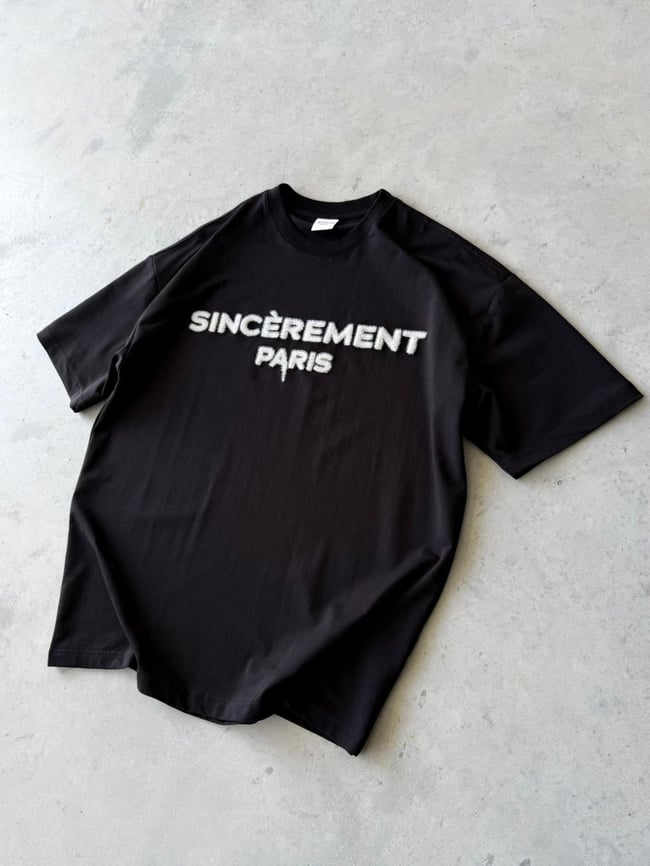 SINCEREMENT PARIS Flock Baskılı Oversize T-Shirt - Siyah