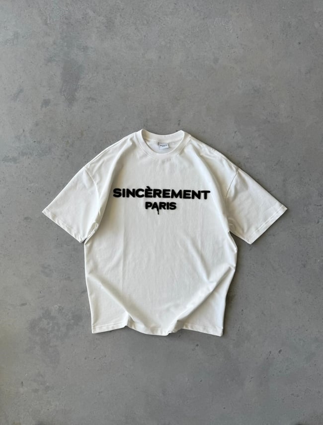 SINCEREMENT PARIS Flock Baskılı Oversize T-Shirt - Beyaz
