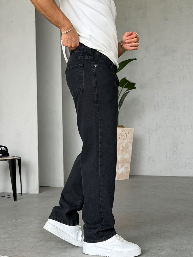 Siyah Basıc Baggy Kot Pantolon W