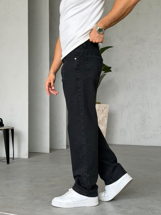 Siyah Basıc Baggy Kot Pantolon W