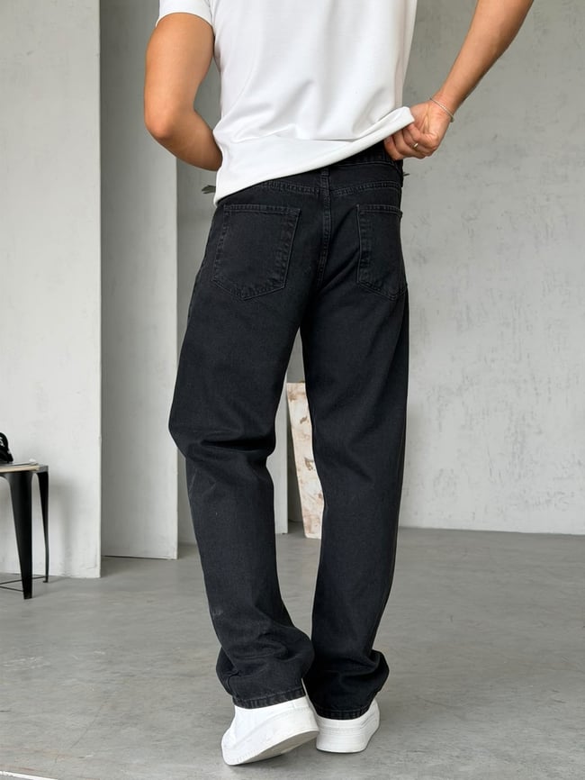 Siyah Basıc Baggy Kot Pantolon W