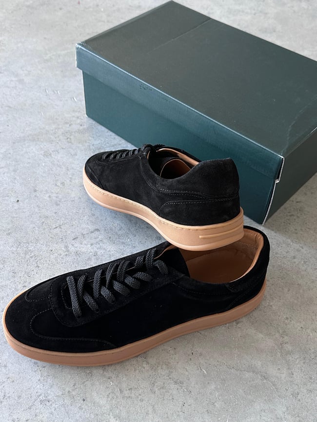 Siyah Süet Deri Minimal Sneaker