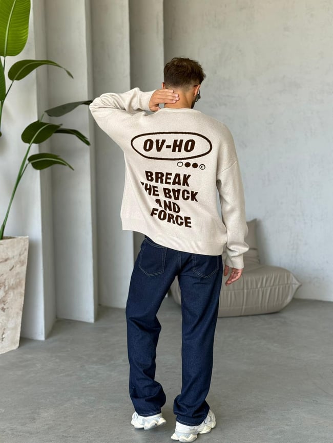 Snooze Yazılı Oversize Triko Sweat Krem