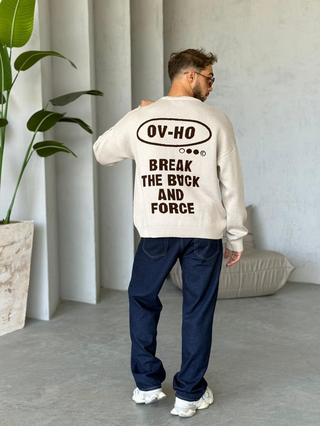 Snooze Yazılı Oversize Triko Sweat Krem