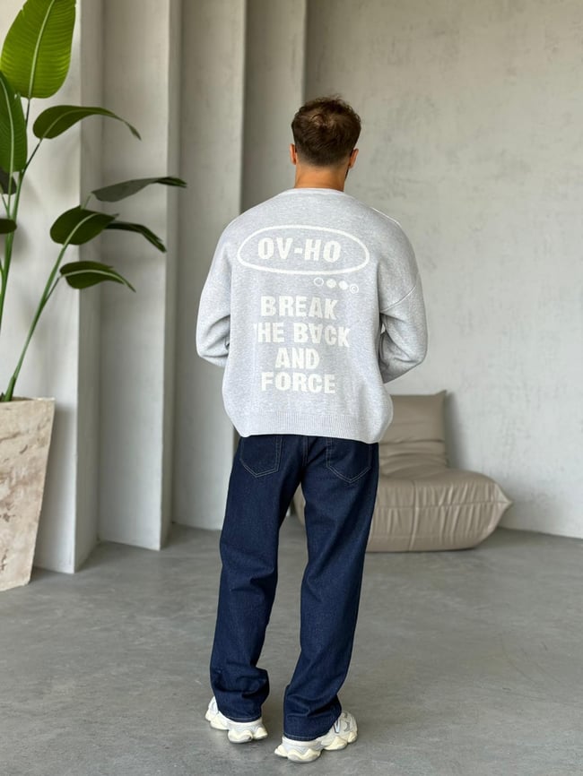 Snoze Yazılı Oversize Triko Sweat Gri