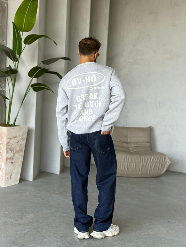 Snoze Yazılı Oversize Triko Sweat Gri