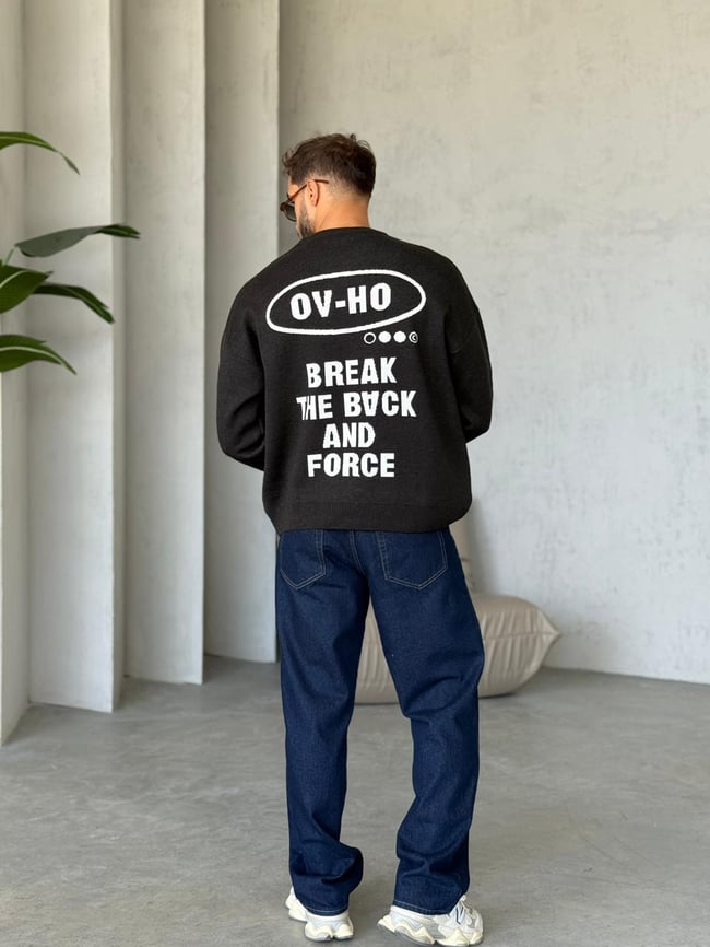 Snoze Yazılı Oversize Triko Sweat Siyah