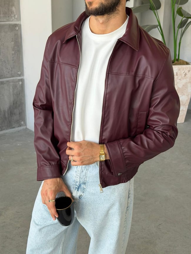 Soft Deri Ceket S - BORDO