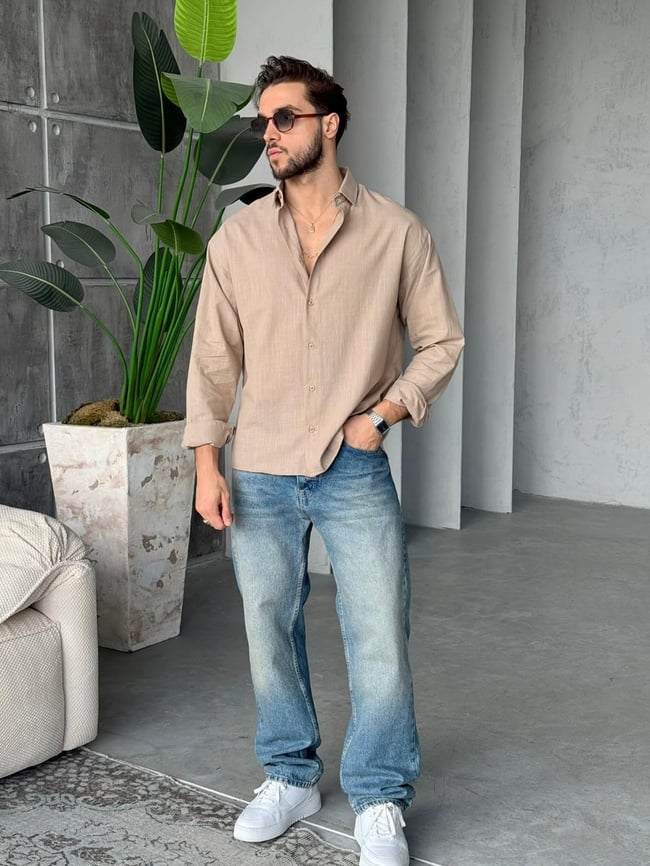 SOFT DOKULU GÖMLEK V-Bej