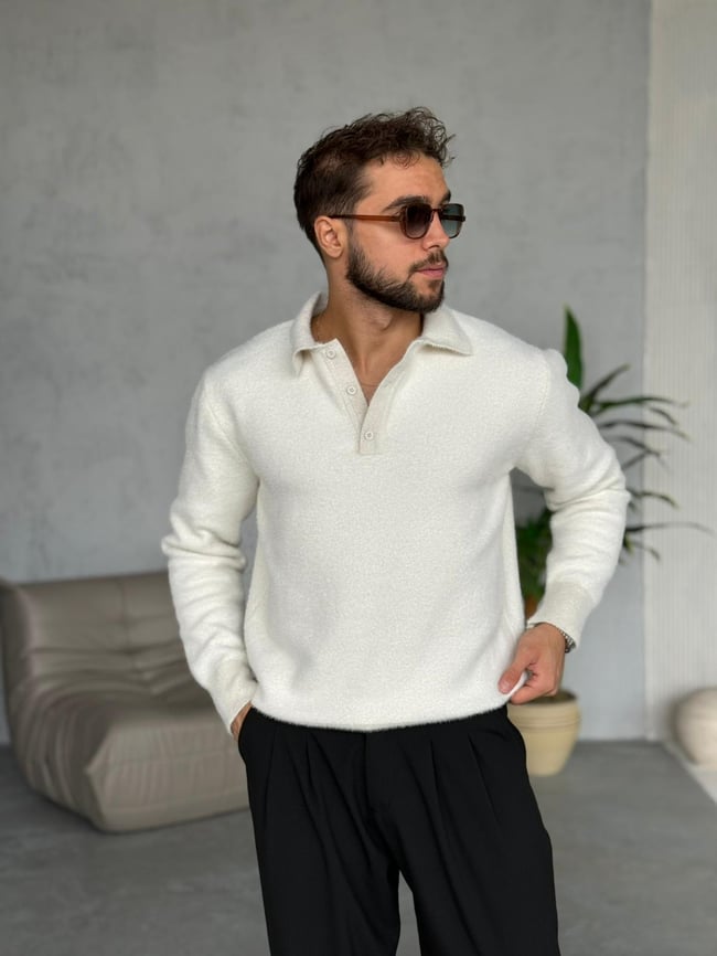 ŞÖNİL POLO YAKA TRİKO EKRU