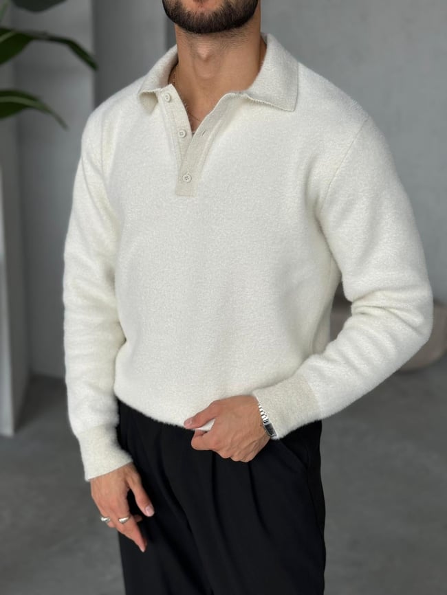 ŞÖNİL POLO YAKA TRİKO EKRU