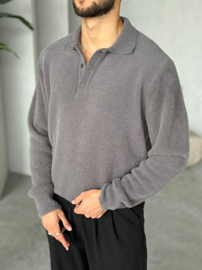 ŞÖNİL POLO YAKA TRİKO GRİ