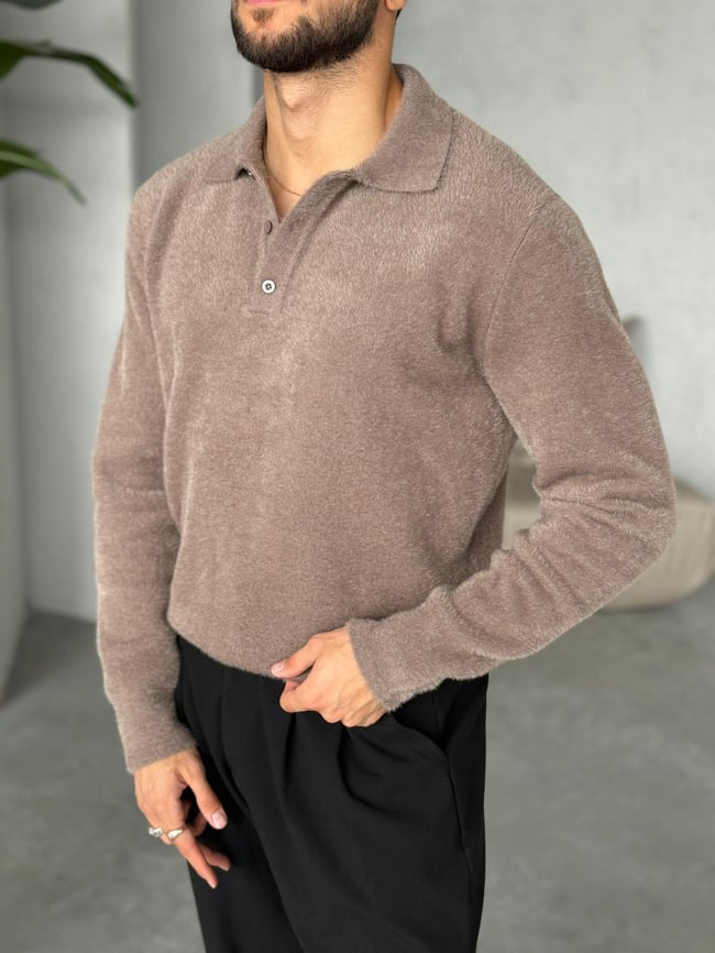 ŞÖNİL POLO YAKA TRİKO KAHVE