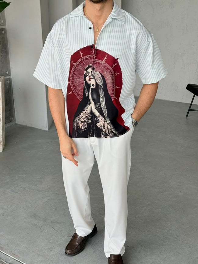 SOUL Desenli Dubble Hürrem Kumaş Oversize Gömlek T