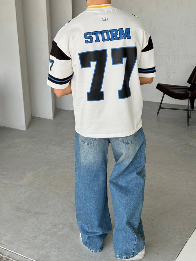 Storm 77 Varsity Jersey Oversize T-Shirt - Beyaz